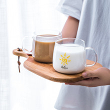 原创设计耐热玻璃水杯子透明带把手咖啡杯茶杯早餐牛奶杯北欧简约