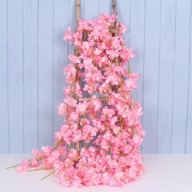 Artificial Cherry Blossom Rattan Winding Air Conditioning Pipe Vine Vine Tree Artificial Plastic Fake Flower Rattan Decorative Flower Vine