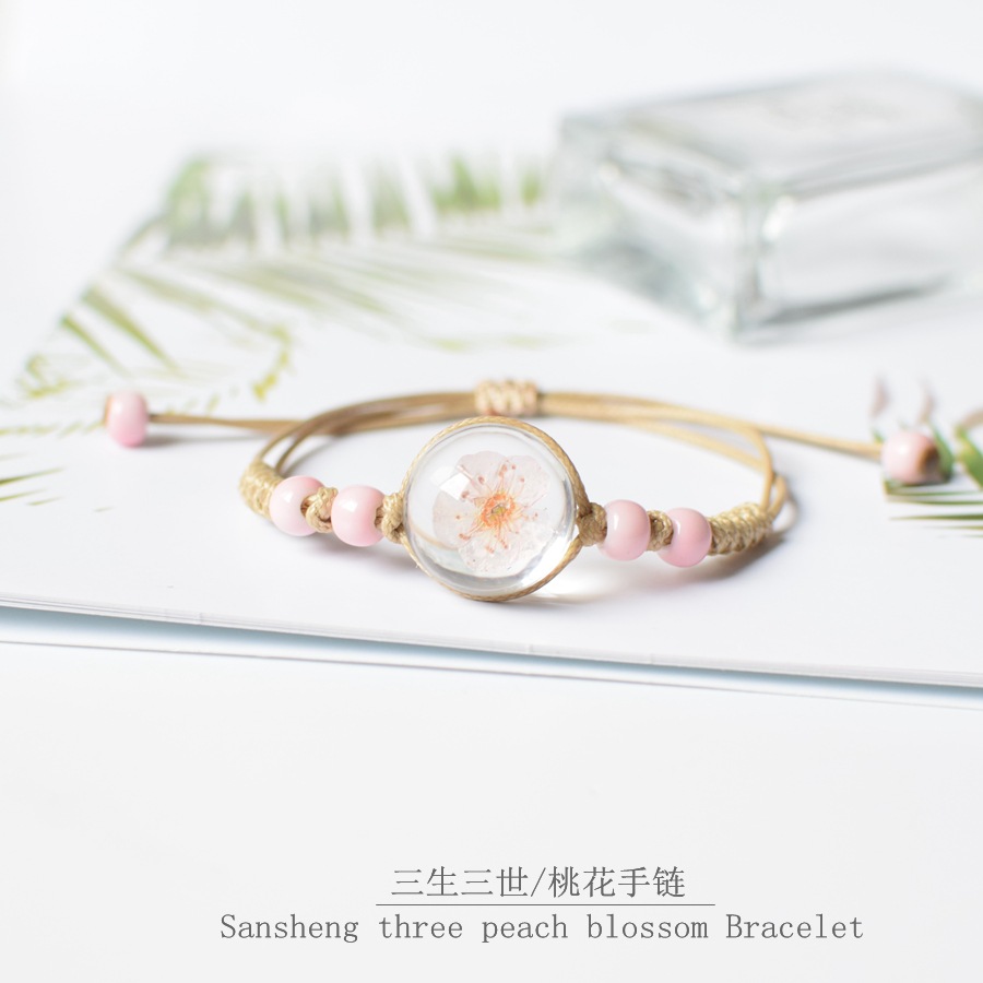 starry dried flower specimen preserved fresh flower bracelet couple girlfriends gift ornament japanese and korean fashion cross-border peach blossom bracelet