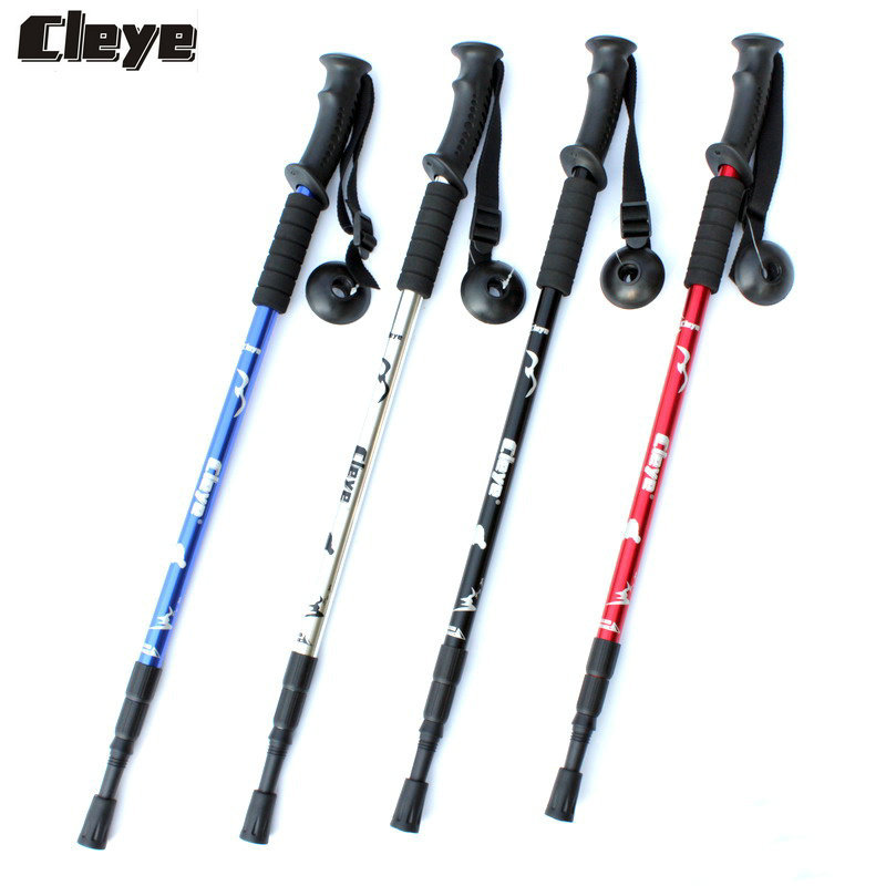 Cleye Aluminum Alloy Three-Section Shock Absorber T Handle Straight Handle Alpenstock Crutch Walking Stick Outdoor Products Factory Sales