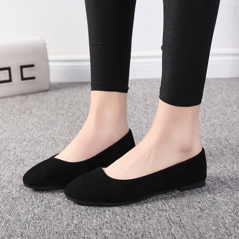 2023 Spring and Autumn New Suede Korean Style Pointed Toe Pumps Women's Candy Color Flat Women's Shoes plus Size Women's 40-43 Foreign Trade