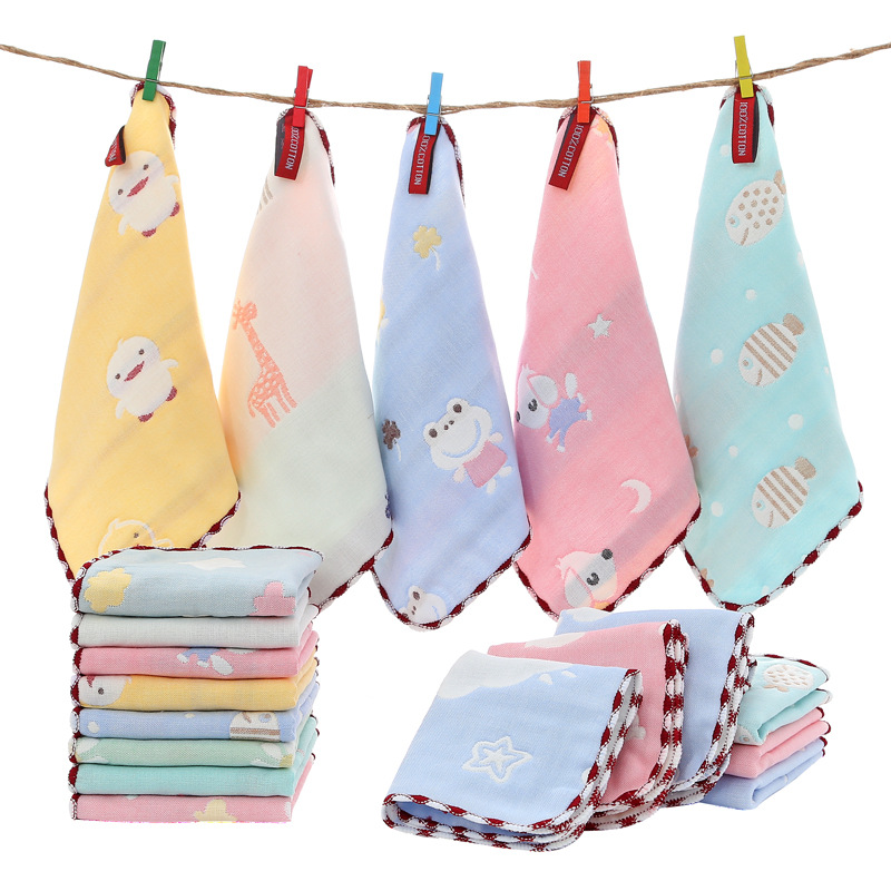 Pure Cotton Hand Towel Six-Layer Small Tower Kindergarten Hand Towel Gauze Saliva Towel Handkerchief Wholesale Full-Cotton Kerchief