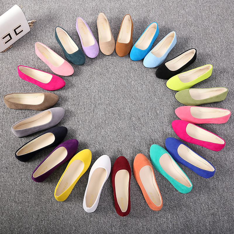 2023 Spring and Autumn New Suede Korean Style Pointed Toe Pumps Women's Candy Color Flat Women's Shoes plus Size Women's 40-43 Foreign Trade