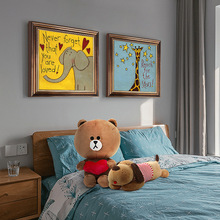 美式复古儿童房装饰画男孩床头卡通动物壁画女孩卧室复古有框挂画