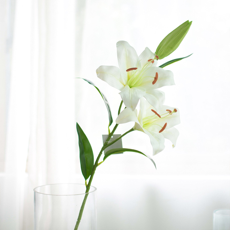 Artificial Flower 3-Head Hand-Feeling Lily Artificial Flower Artificial Plant Artificial Potted Flower