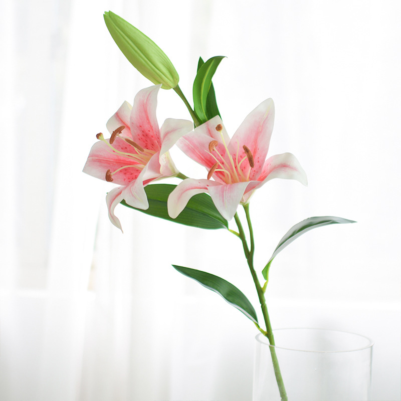 Artificial Flower 3-Head Hand-Feeling Lily Artificial Flower Artificial Plant Artificial Potted Flower