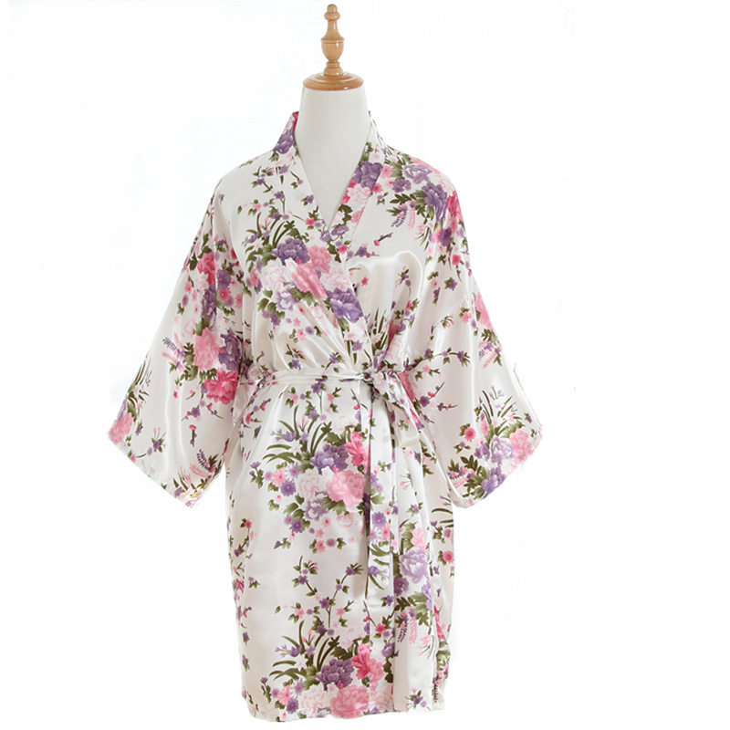 Cross-Border Wholesale Summer Foreign Trade Artificial Silk Floral Nightgown Short Kimono Bathrobe Cardigan Amazon Robe Bathrobe