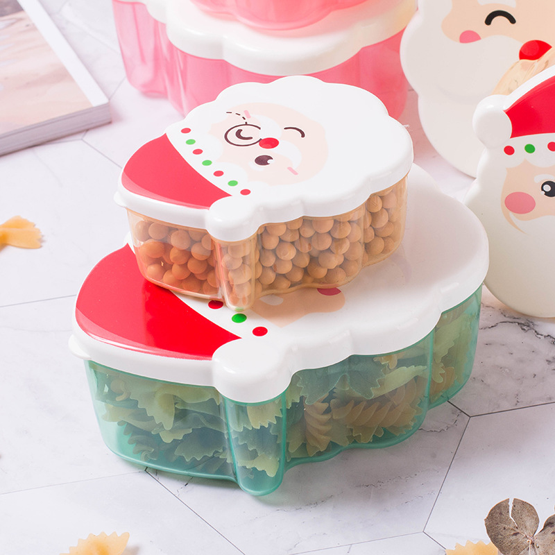 Santa Claus Crisper Four-Piece Set Children's Lunch Box Fruit Container Refrigerator Microwave Oven Infant Supplementary Food Box Cartoon