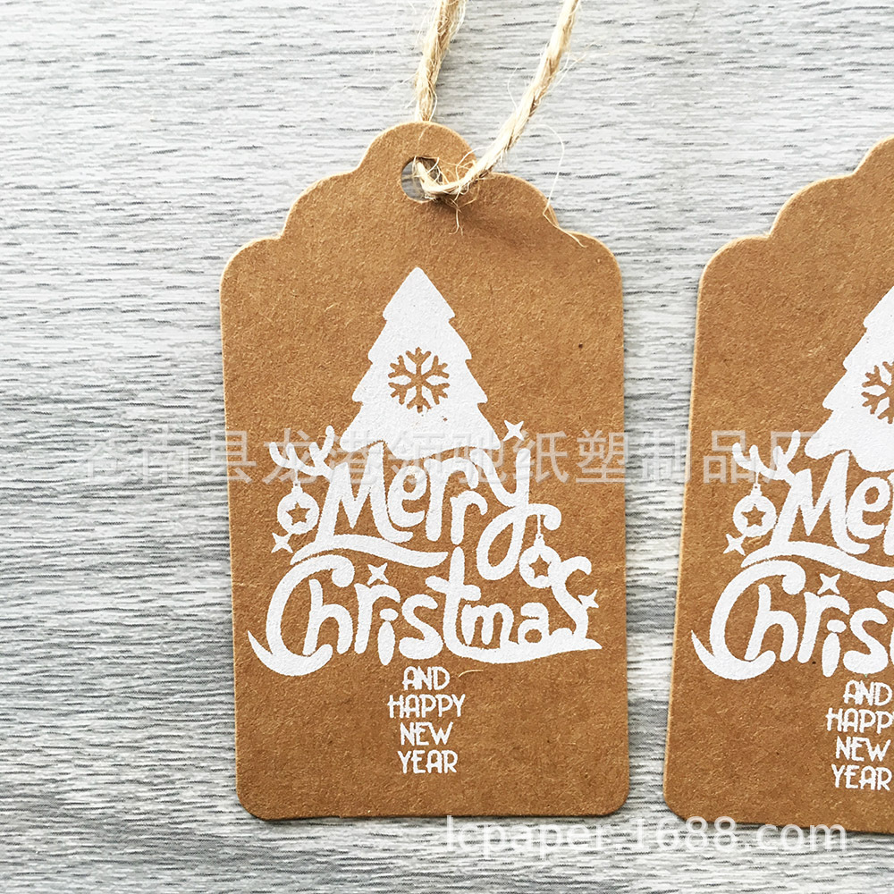 圣诞款印白圣诞树牛皮纸吊牌 Merry Christmas礼物烘焙装饰标签