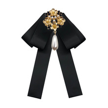 女士珍珠合金镶钻胸针领结黑色欧美复古个性创意巴洛克胸花