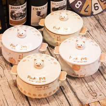 创意陶瓷碗可爱大号拉面方便面泡面碗泡面杯饭盒日式餐具带勺筷叉