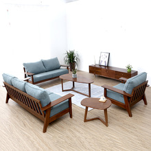 三人宽板沙发 简约创意舒适沙发 客厅家具沙发组合 宽背实木沙发