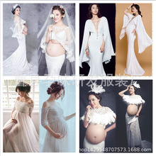新款韩版摄影孕妇服装影楼孕妇衣服影楼拍照孕妇装白色孕妇写真服