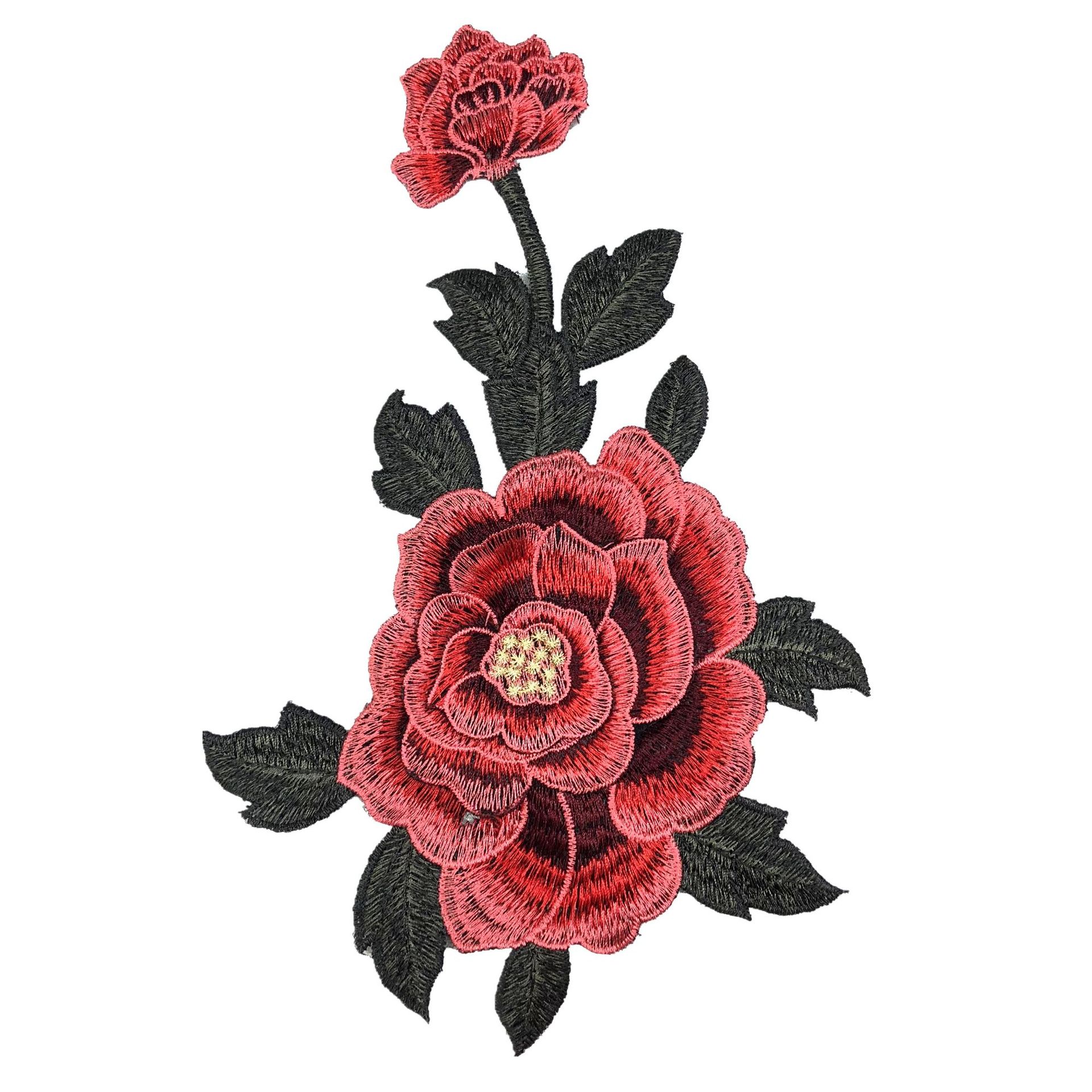 厚密网纱刺绣贴花 3d立体叠层玫瑰绣花 服装车缝辅料 花朵批发