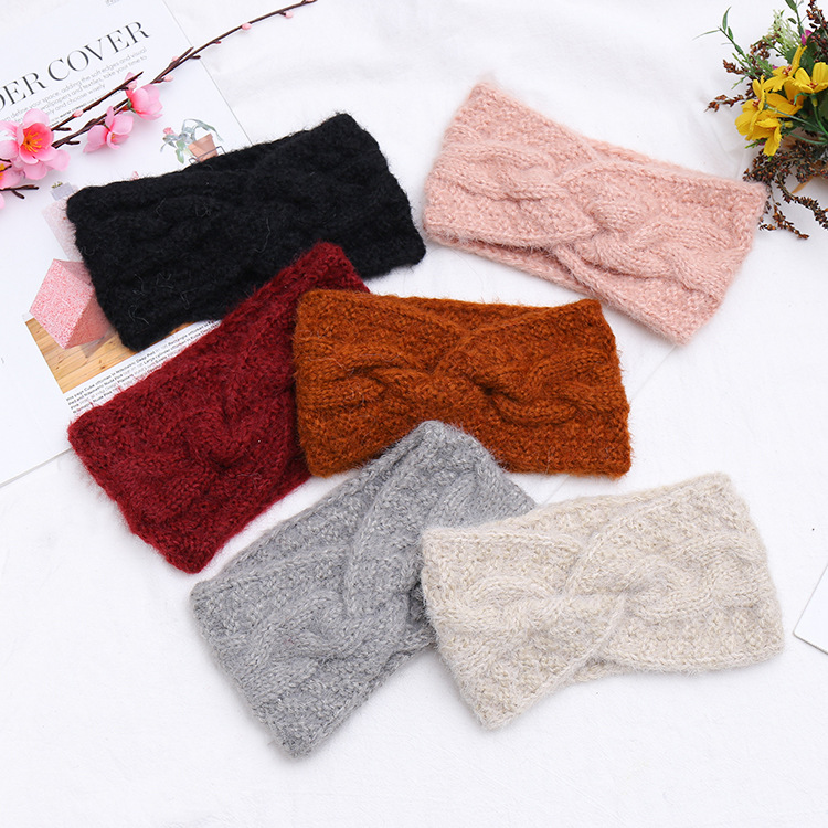 Factory Direct Sales New Faux Mink Wool Hair Band Warm Cross Women's Knitted Hair Band out Hair Band Headband