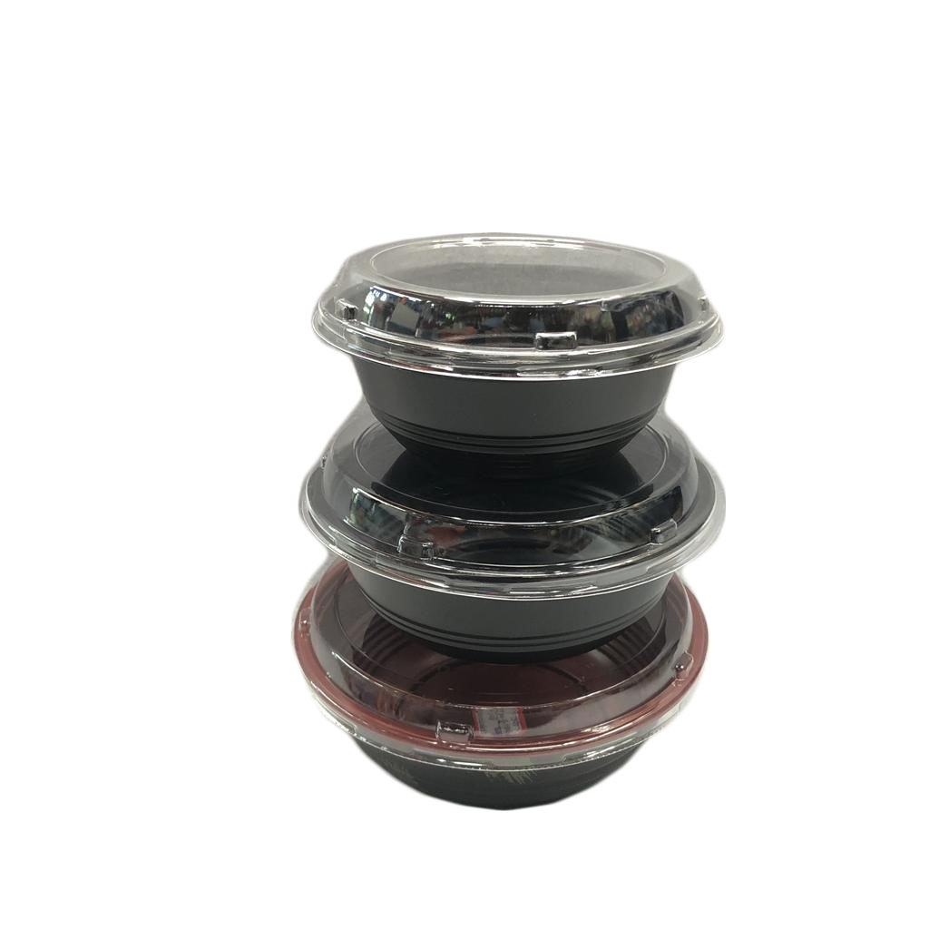 japanese style disposable round bowl wholesale disposable black red sun food bowl with lid preservation to-go box rs-1606