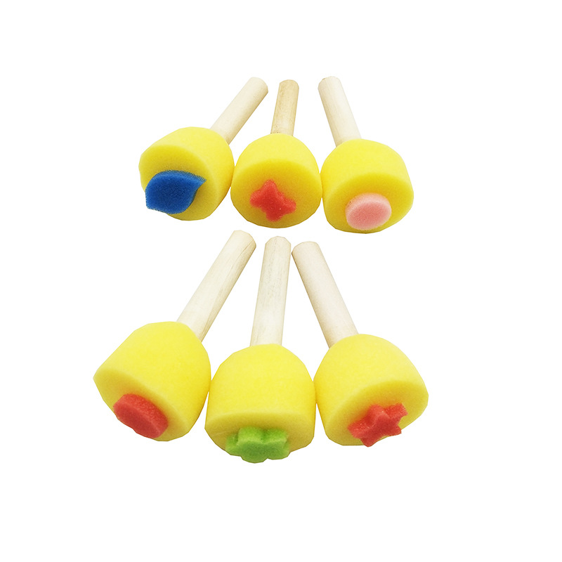 Factory Wholesale Log Handle Mushroom Absorbent Sponge Brush 6-Piece Set Sponge Roller Seal Early Education Tools