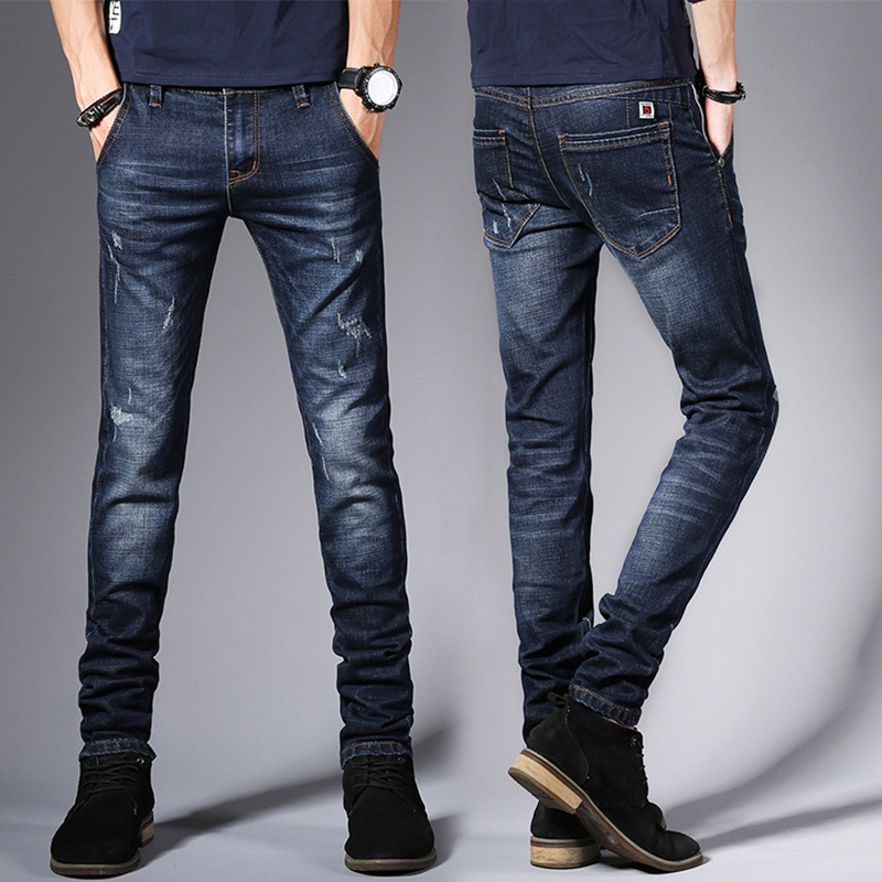 Fleece Padded Jeans Men's Stretch Slim Fit Casual Men Fashion Brand Boys Pants Feet Spring and Autumn Xintang Trousers