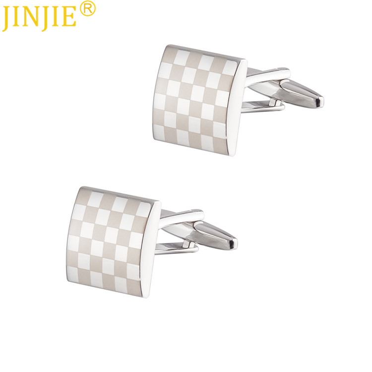 spot square laser gingham check glossy metal cufflinks foreign trade men‘s french shirt cufflinks wholesale