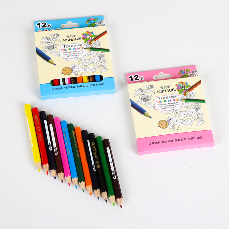 创意学生木质彩色铅笔盒装12色小礼品儿童画笔油性笔美术绘画用品