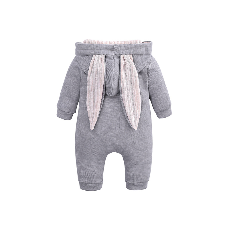 Ins Foreign Trade Wish Amazon Hot Selling Baby Children Big Ears Rabbit One-Piece L Hooded Zipper Romper Romper Baby Clothes