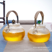日式高硼硅玻璃壶锤纹煮茶壶电陶炉用烧水壶铜把玻璃提梁壶茶壶