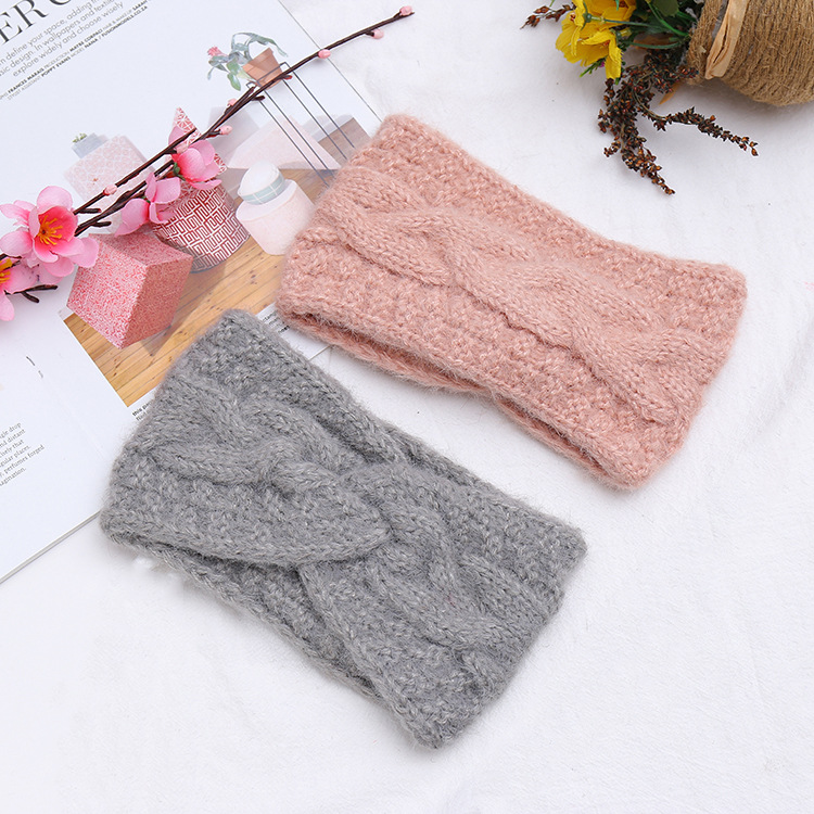 Factory Direct Sales New Faux Mink Wool Hair Band Warm Cross Women's Knitted Hair Band out Hair Band Headband