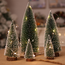迷你圣诞树松针植绒圣诞小树沾白雪松桌面小型圣诞树桌面木制摆件