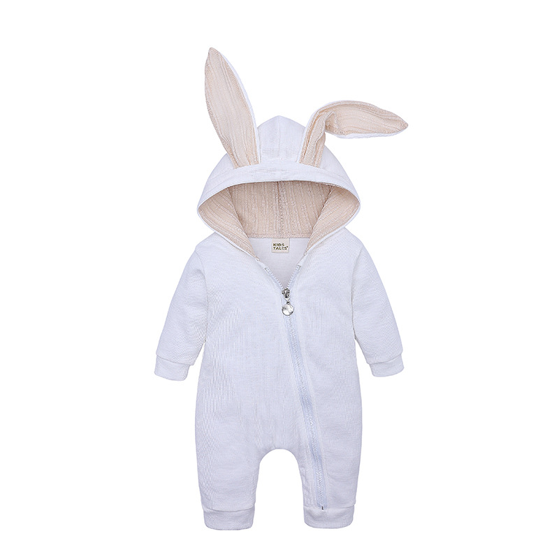 Ins Foreign Trade Wish Amazon Hot Selling Baby Children Big Ears Rabbit One-Piece L Hooded Zipper Romper Romper Baby Clothes