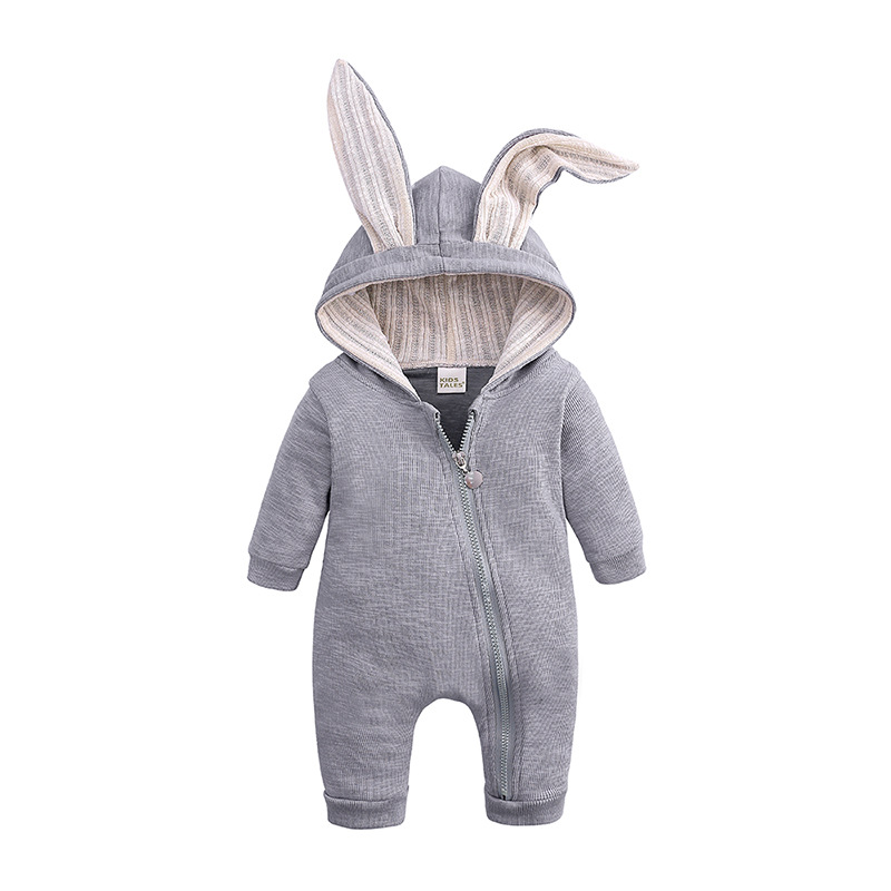 Ins Foreign Trade Wish Amazon Hot Selling Baby Children Big Ears Rabbit One-Piece L Hooded Zipper Romper Romper Baby Clothes