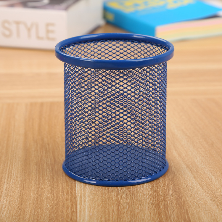 Office Supplies Simple Iron-Net Pen Container Student Stationery Metal Grid Iron Desktop Storage Bucket Factory Wholesale T