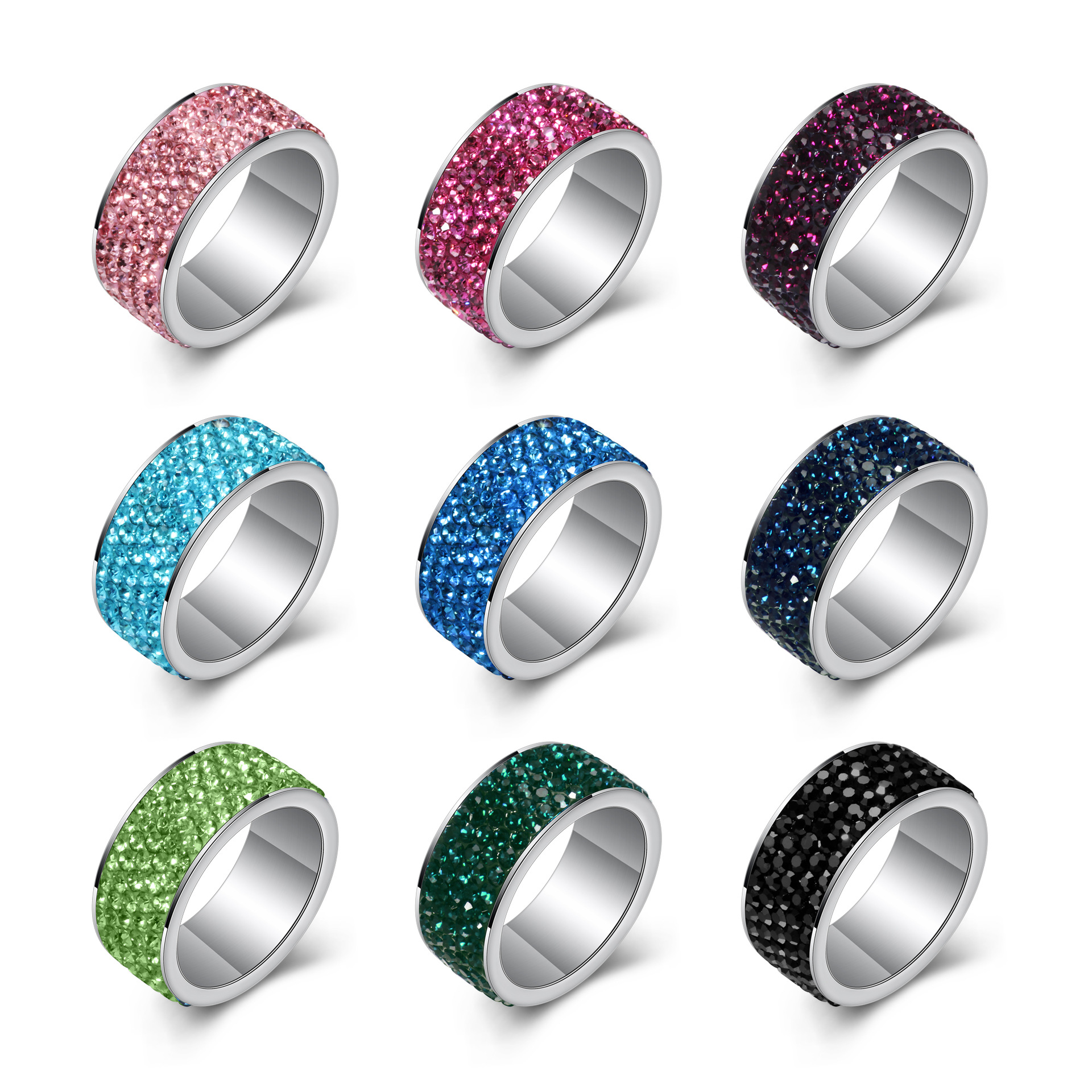 厂家批发 5排钻8MM不锈钢钛钢点钻戒指简约时尚情侣对戒婚戒指环