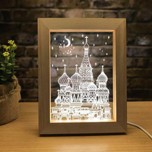 创意发光LED相框木质小夜灯工艺品摆件3D台灯家居纪念品 批发