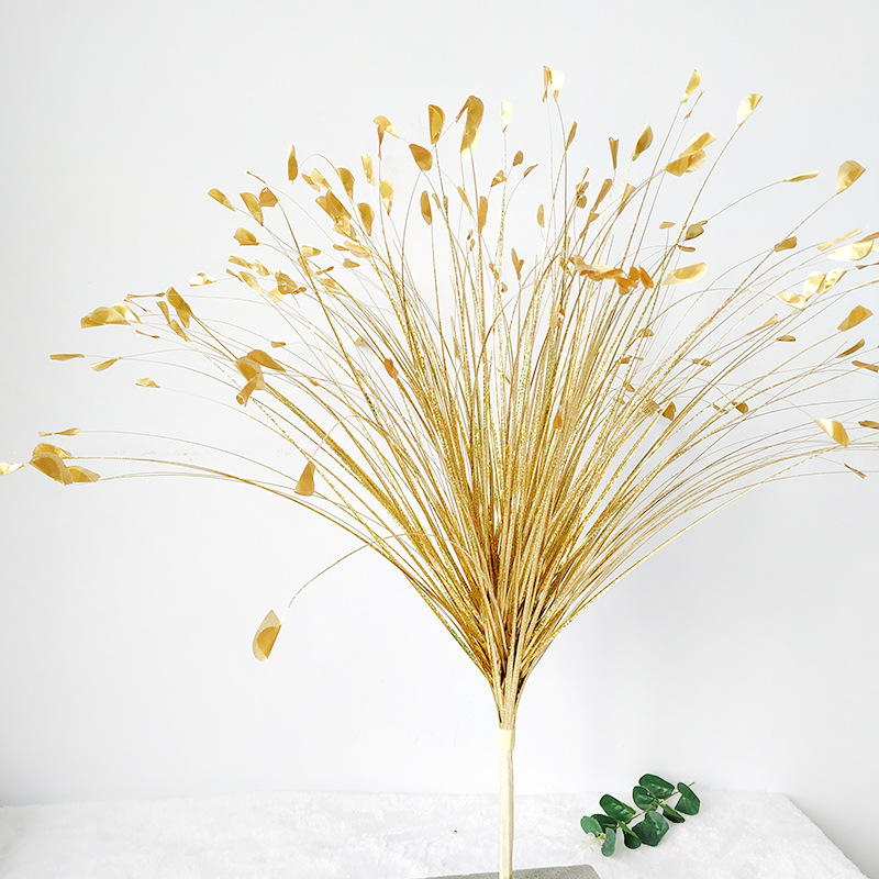 Factory Direct Sales Artificial Flowers Shining Luster Tagetes Patula Flower Arrangement Accessories Reed Leaf Onion Grass Wedding Decoration