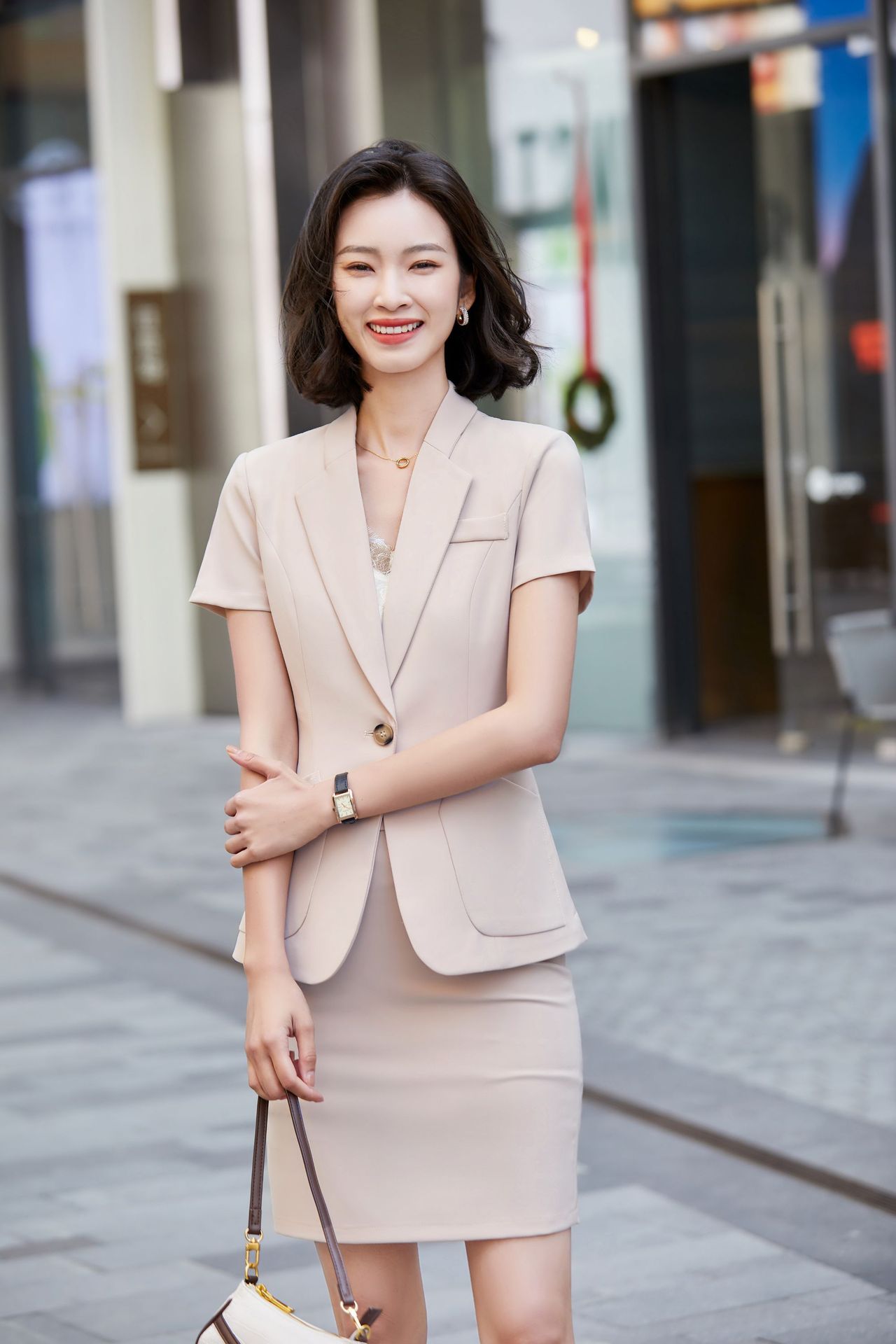 夏季新款职业短袖套装女正装美容师酒店前台餐厅服务员工作服套裤