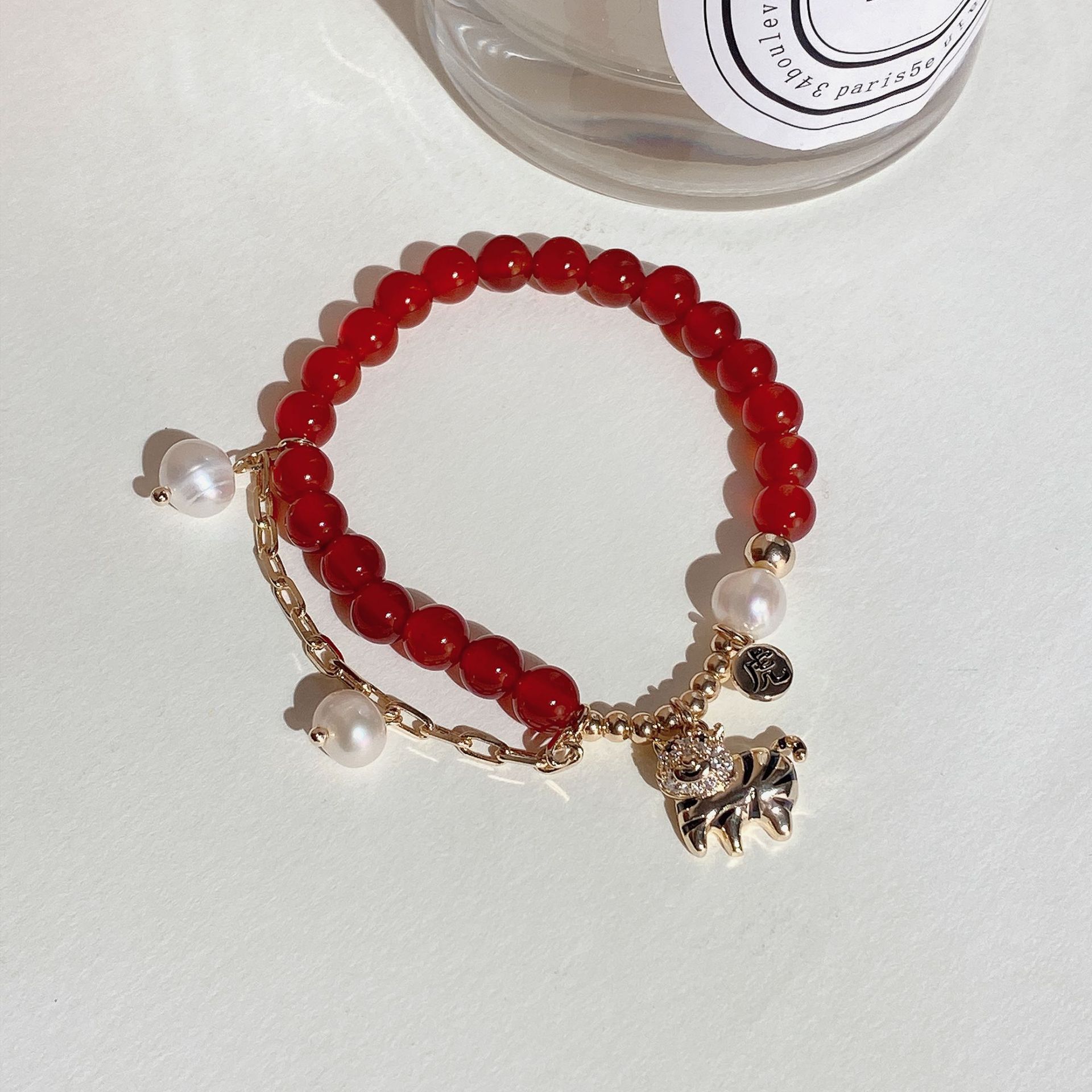 New Year Gift Zodiac Tiger Red Rope Bracelet Female Myanmar Natural Agate Cartoon Bear Bee Bracelet