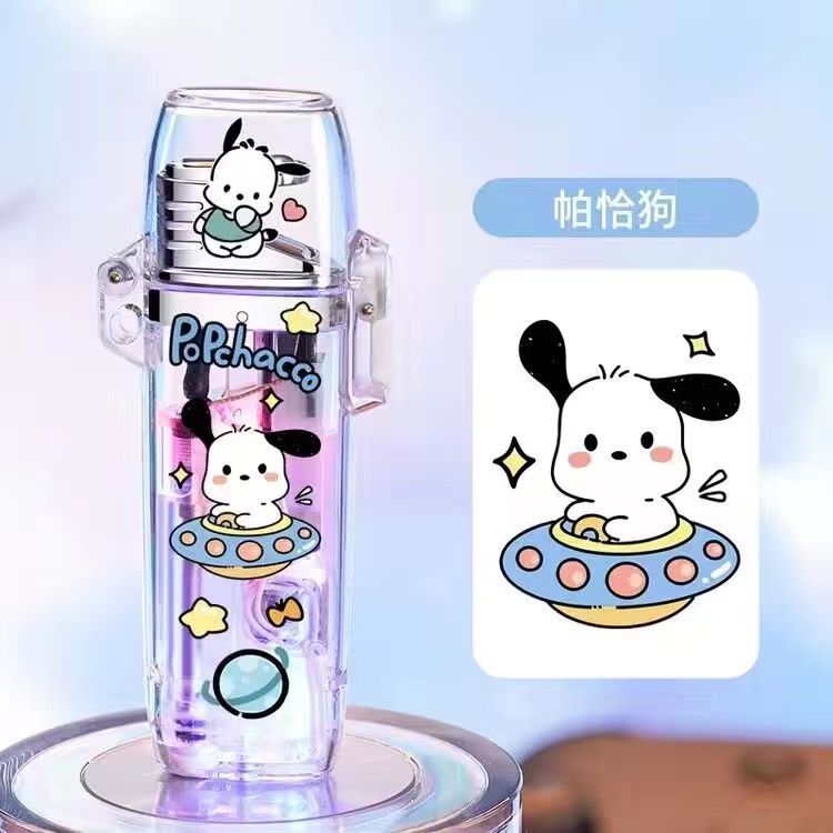 Night Market Stall Popular Open Cover Flashing Light Pink Flame Clow M Sanrio Inflatable Transparent Windproof Lighter