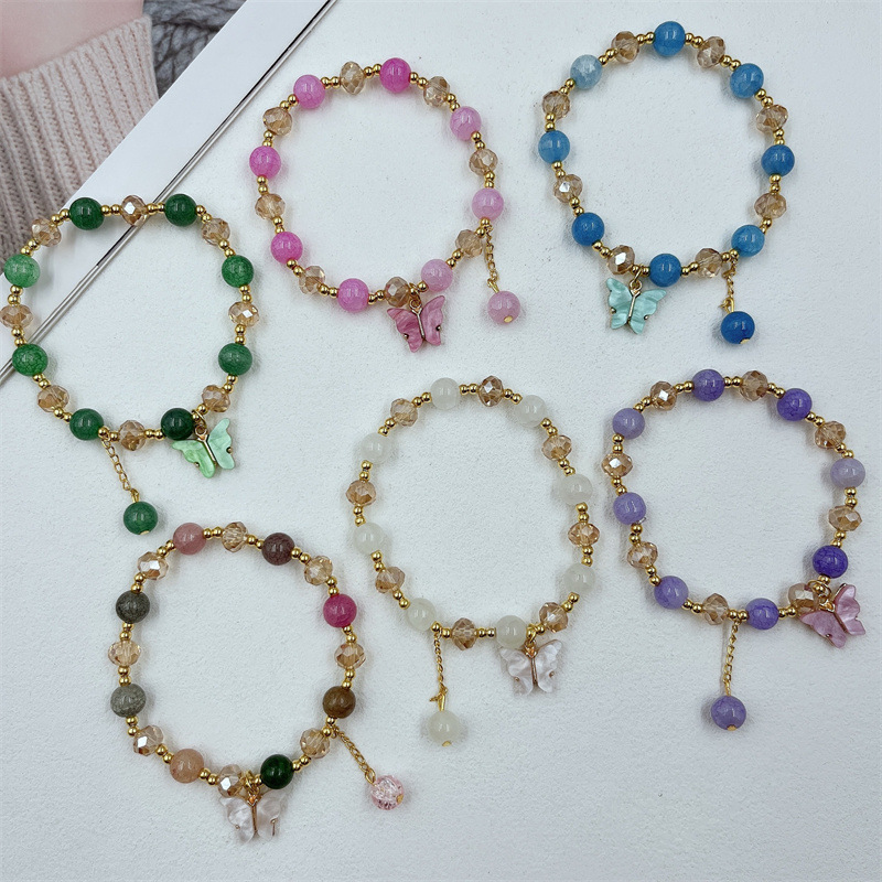 新款玻璃珠手链蝴蝶吊坠珠子手串少女学生小礼品赠品2元店货源