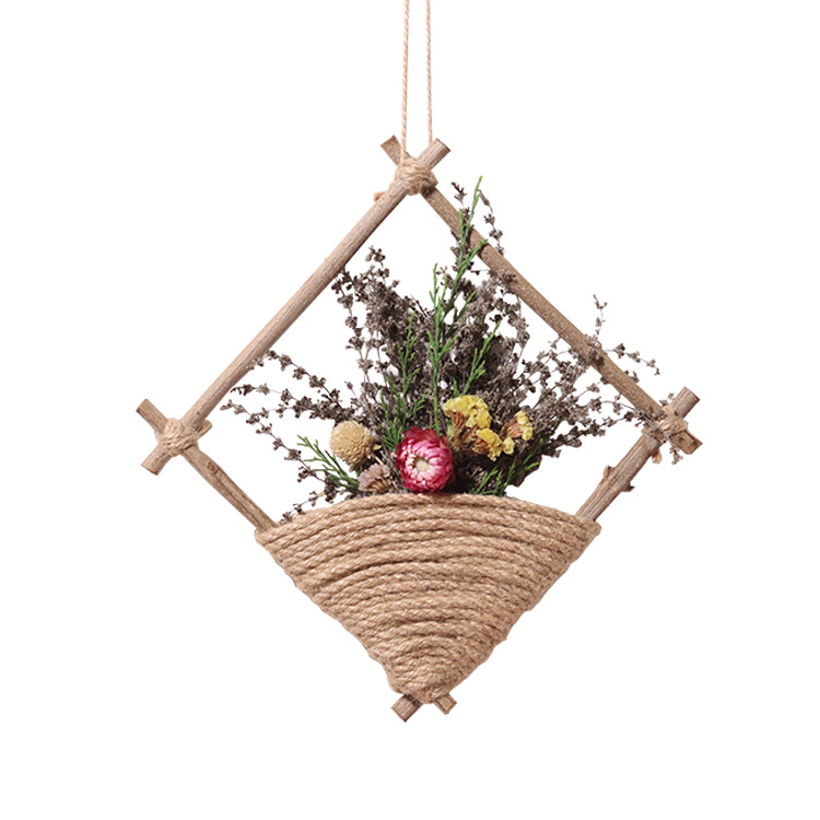 手工制作干树枝饰品墙上原木墙壁装饰壁挂麻绳装饰品天然干花挂饰