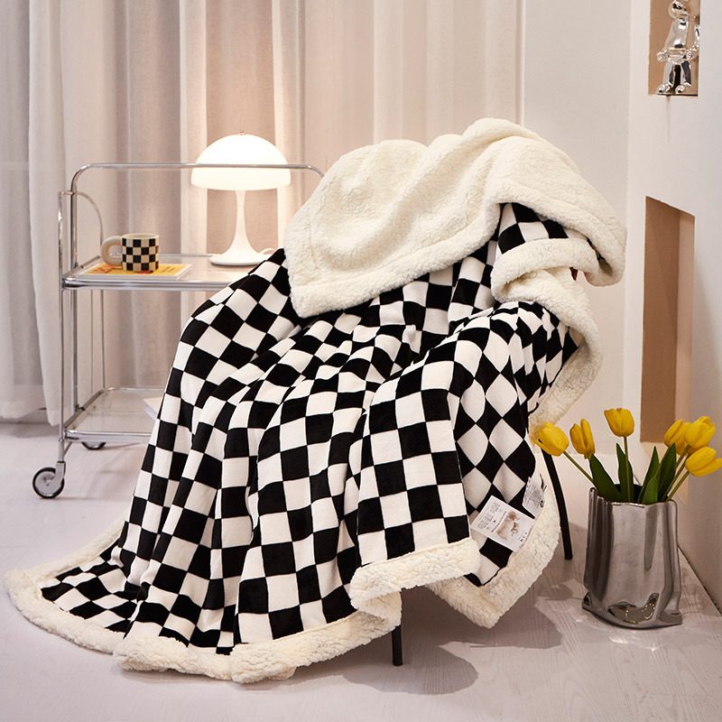 Exclusive for Cross-Border Amazon Hot Blanket Chessboard Grid Berber Fleece Blanket Thick Warm Double Flannel Wholesale