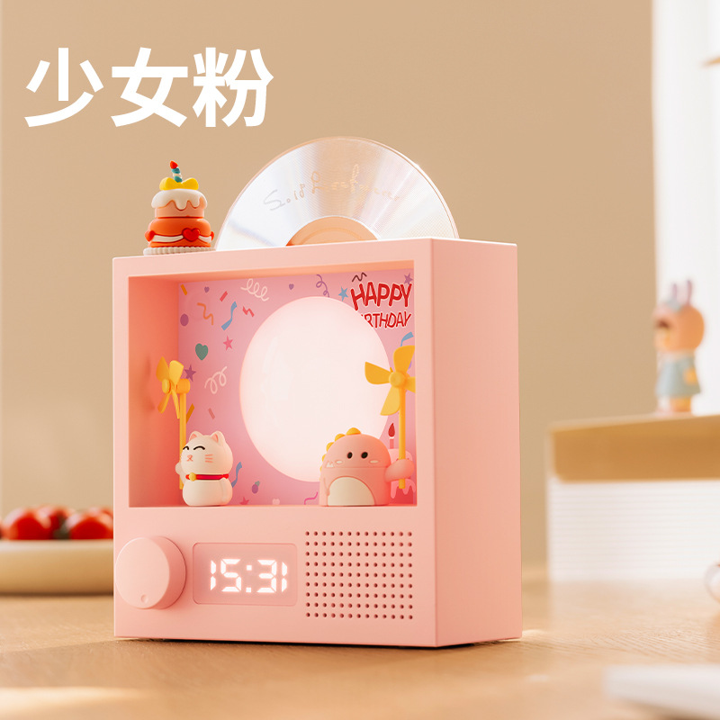 New Cute Pet Cd Disc Speaker Desktop Decoration Record Atmosphere Night Light Small Night Lamp Clock Audio Gift in Stock