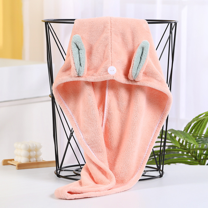 Cute Rabbit Ears Hair-Drying Cap Female Strong Water-Absorbing Quick-Drying Thick Coral Fleece Wrap Hair Towel Shower Cap Wholesale