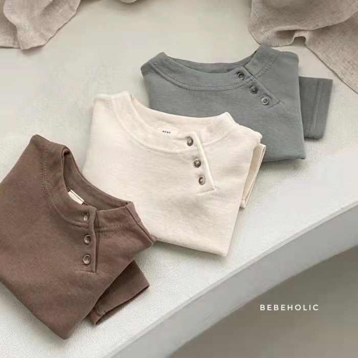 ins Korean Style Spring and Autumn Clothes Baby Simple All-match Casual Long-sleeved T-shirt Baby Autumn Open Buckle Pure Cotton Base Shirt image