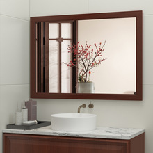 复古木框镜子妆容浴室镜子卫生间洗手间镜中式挂墙台定尺寸ootd