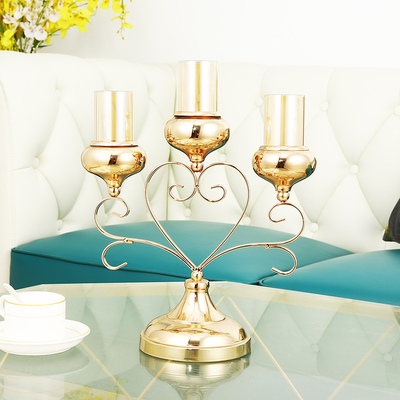 Cross-Border Nordic Metal Glass Candlestick Wedding Hotel Dining Table Living Room Creative Romantic Home Candlelight Dinner Decoration