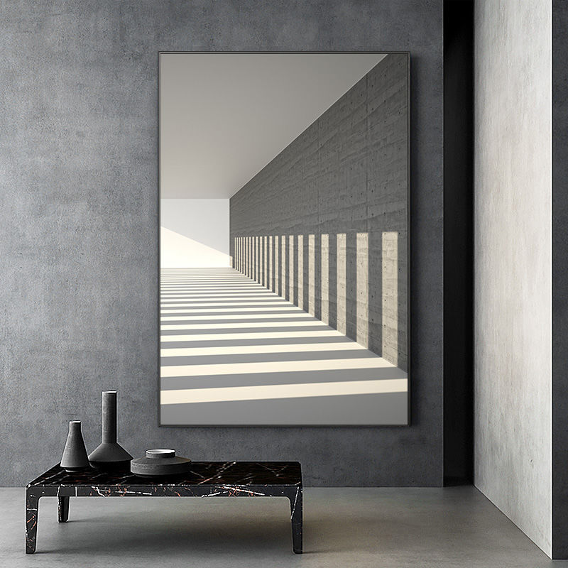 玄关挂画走廊尽头过道简约黑白灰装饰画进入门竖版空间延伸墙跨境
