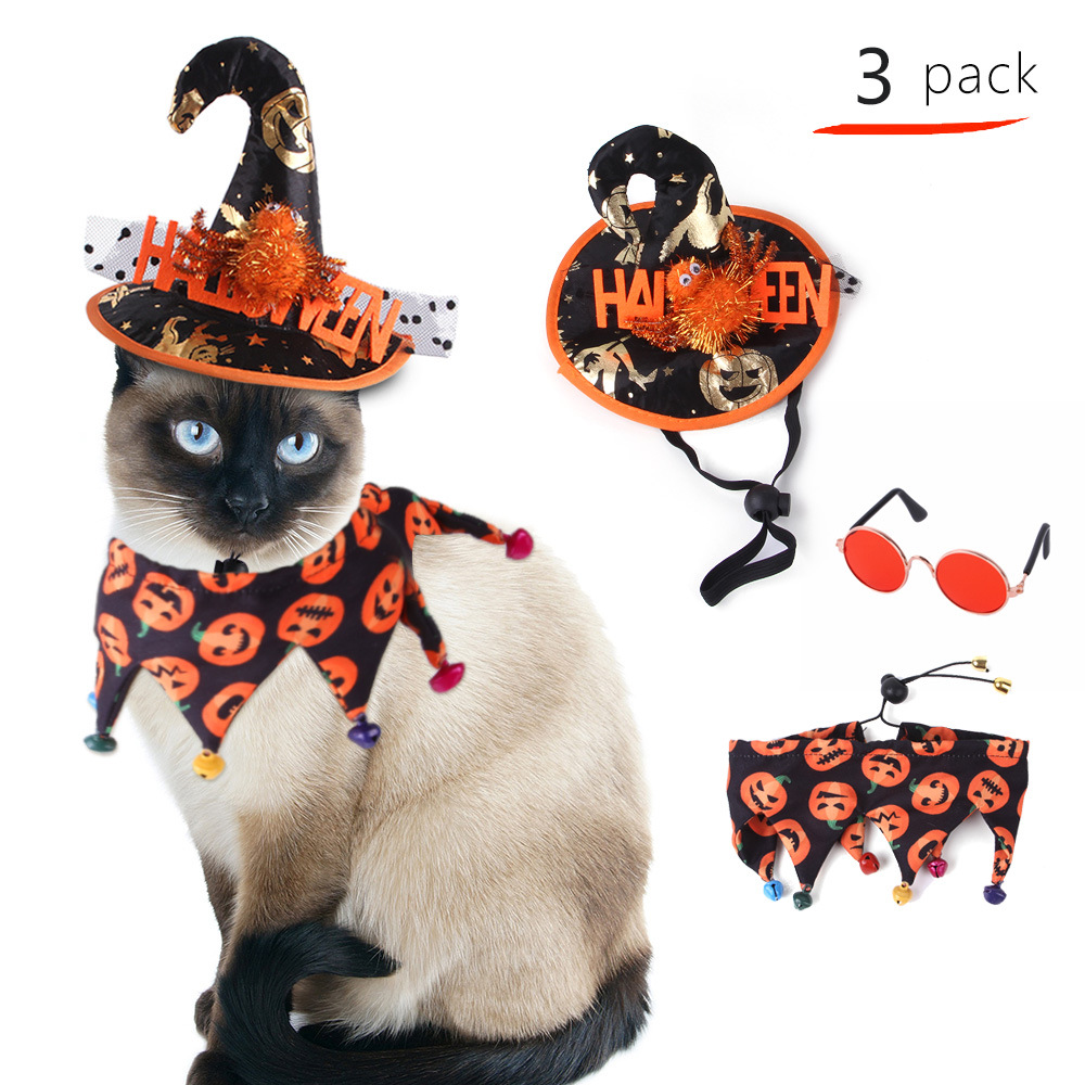 Cross-Border Manufacturers New Halloween Pet Scarf and Hat Suit Funny Selling Cute Cat Glasses Dog Suit