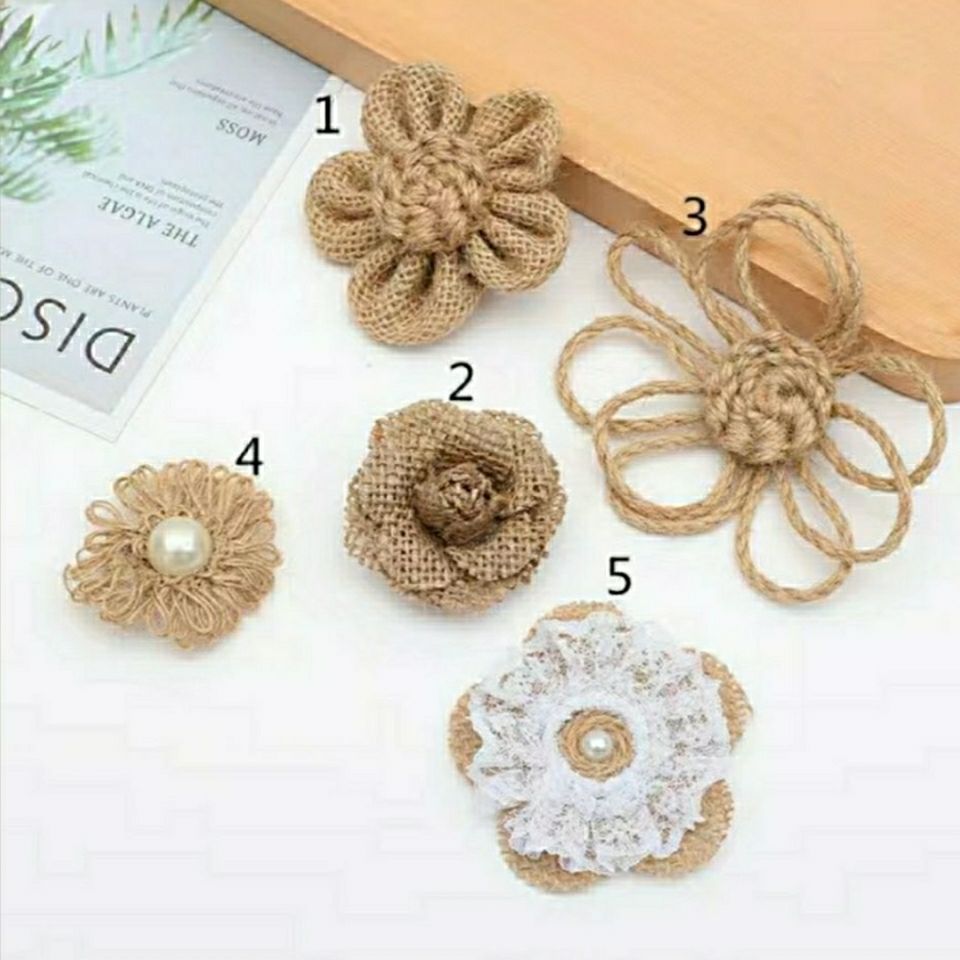 幼儿园麻绳小花朵 装饰手工diy制作布置蝴蝶结麻布花装饰材料配件