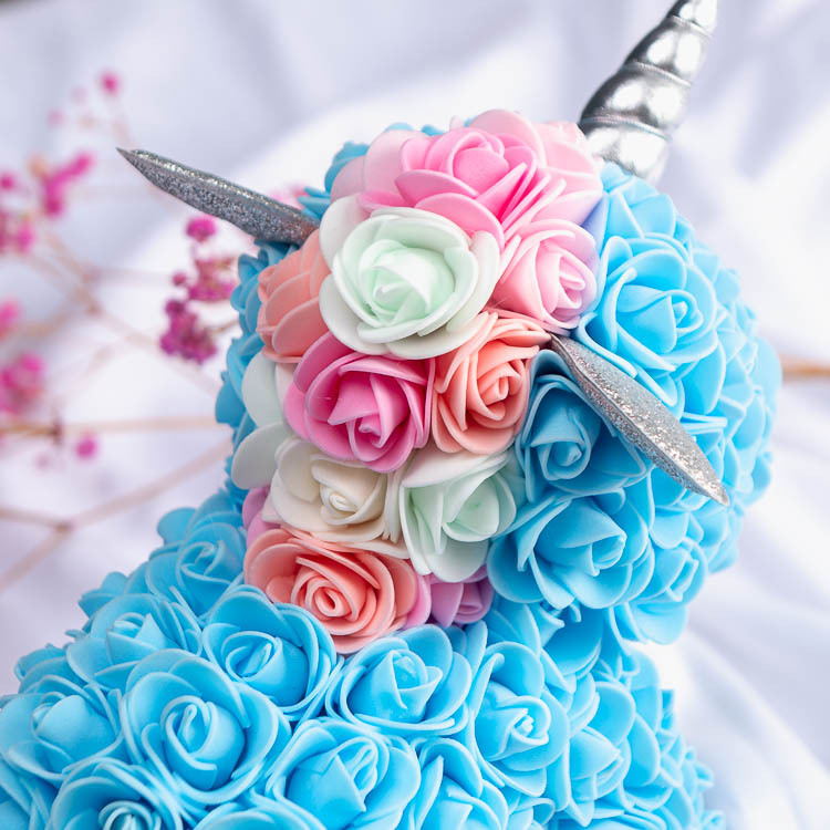 永生花独角兽泡沫摆件情人节生日送女友浪漫pe玫瑰公仔儿童节礼物