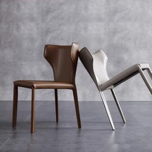 马鞍皮餐椅家用现代简约北欧轻奢餐椅意式极简设计师椅子书桌椅